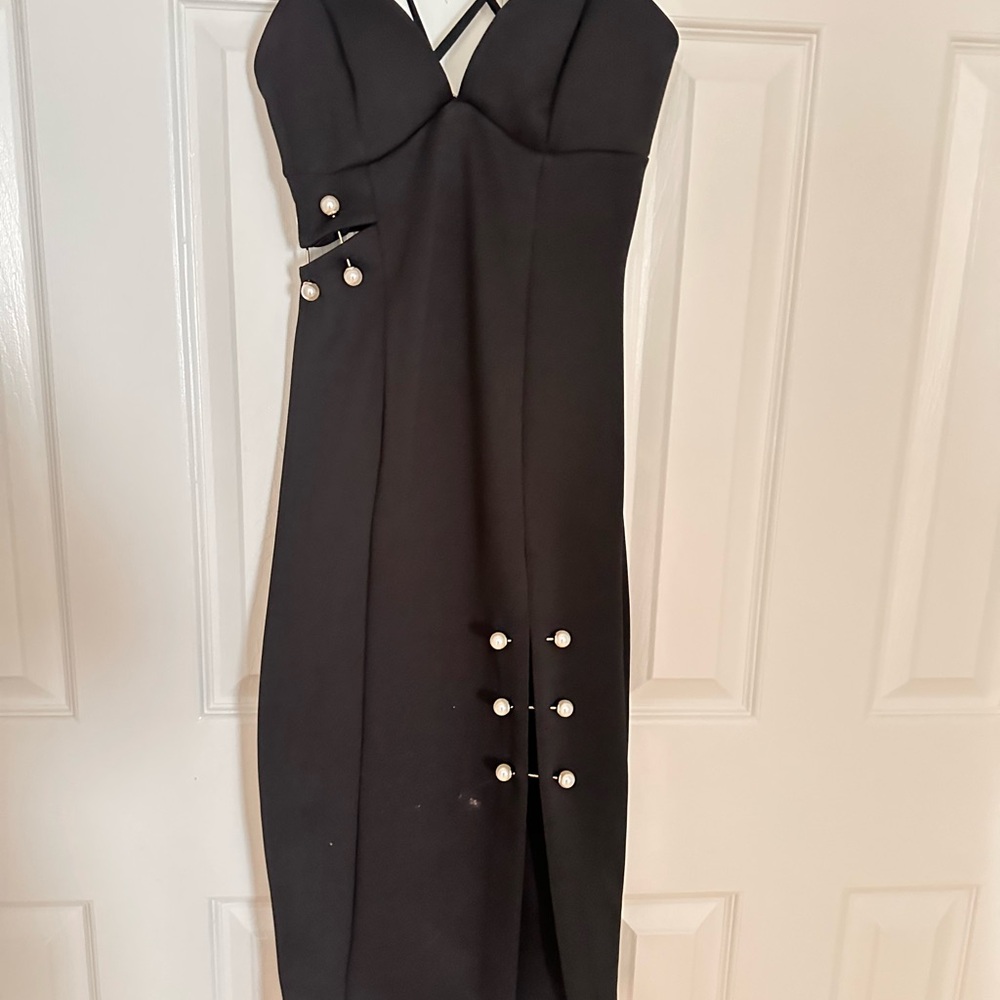 ASOS Black Midi Sheath Dress Halter Cocktail